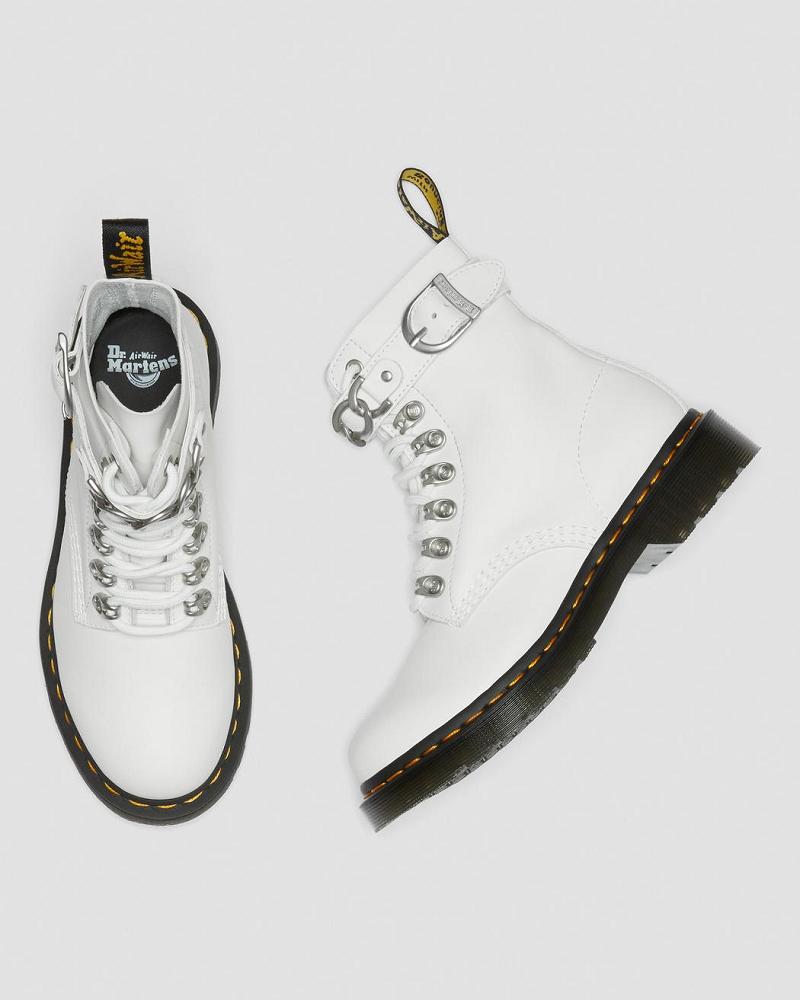 Women's Dr Martens 1460 Pascal Chain Leather Lace Up Boots White | AU 180GSO